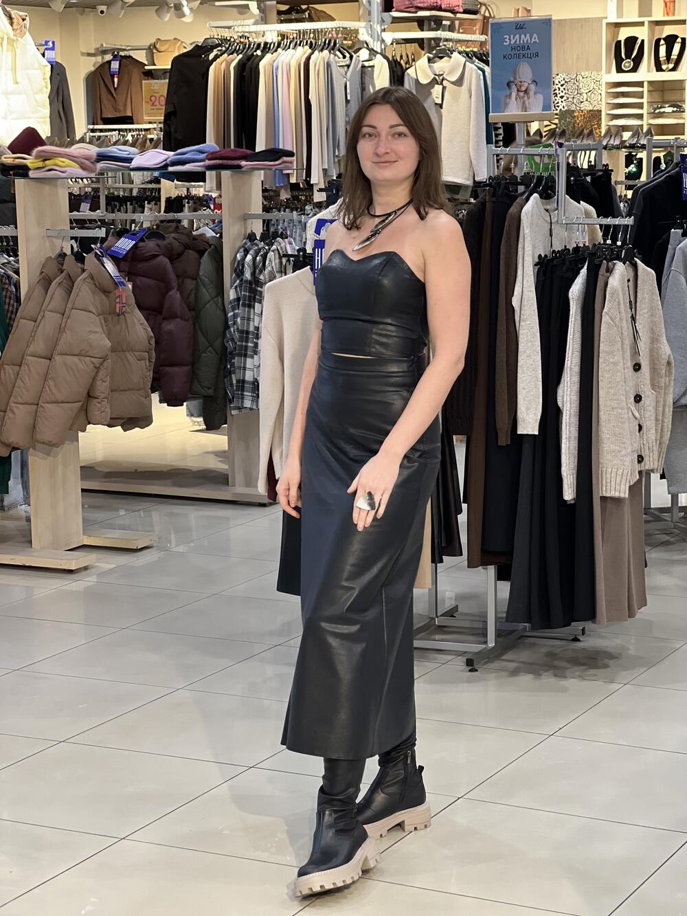 Спідниця LO 08 довга трапеція екошкіра на котоні чорний, 40/XS