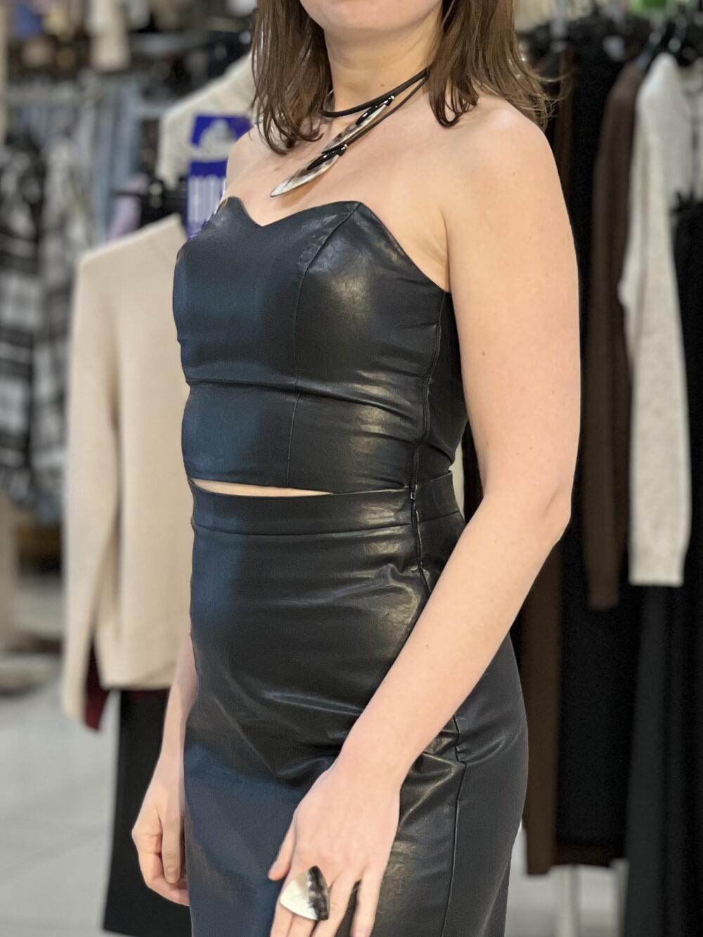 Топ-корсет LO R@Y №2 короткий екошкіра чорний, 44/M