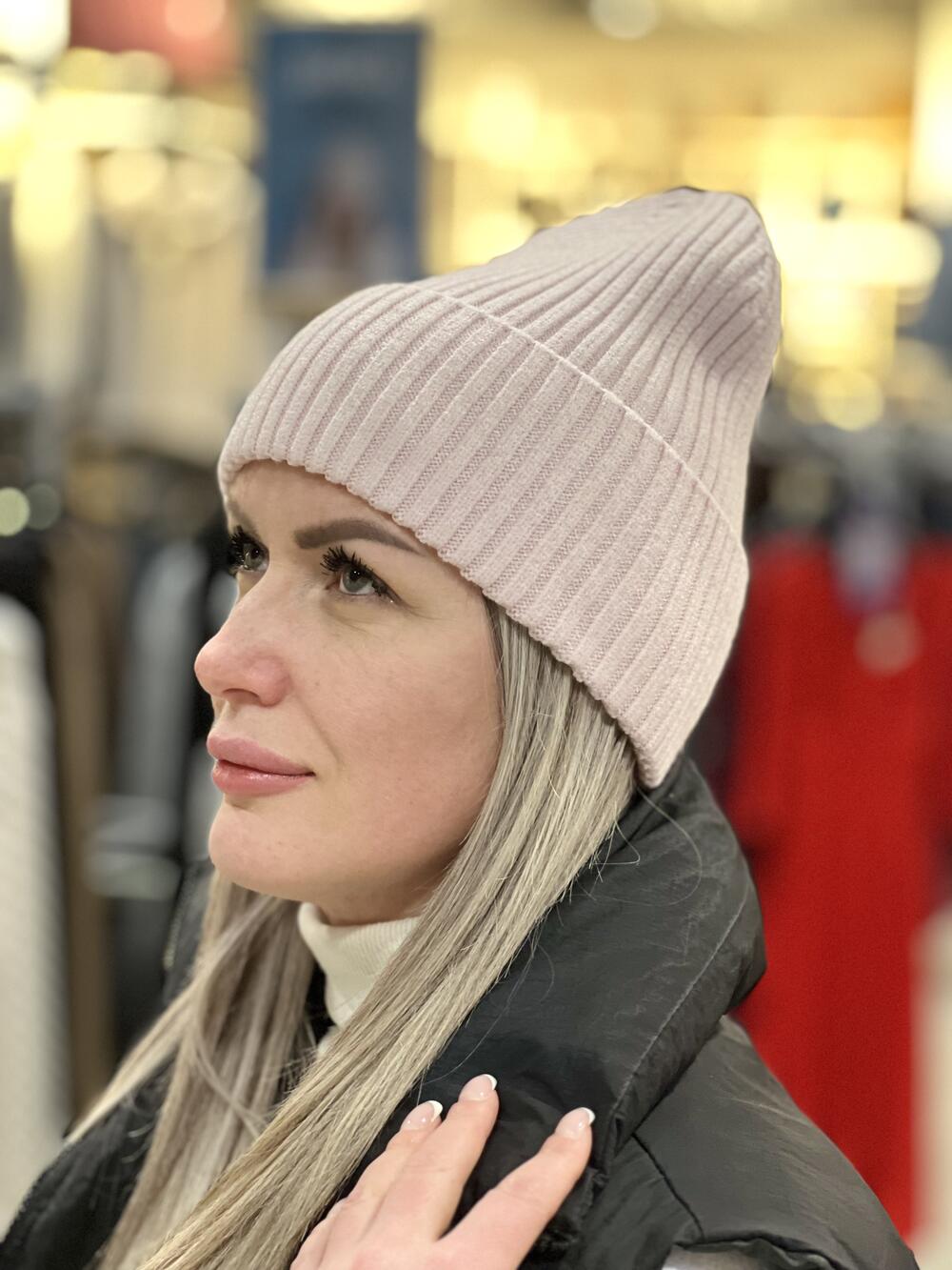 Шапка біні кашемір базова бл.рожевий