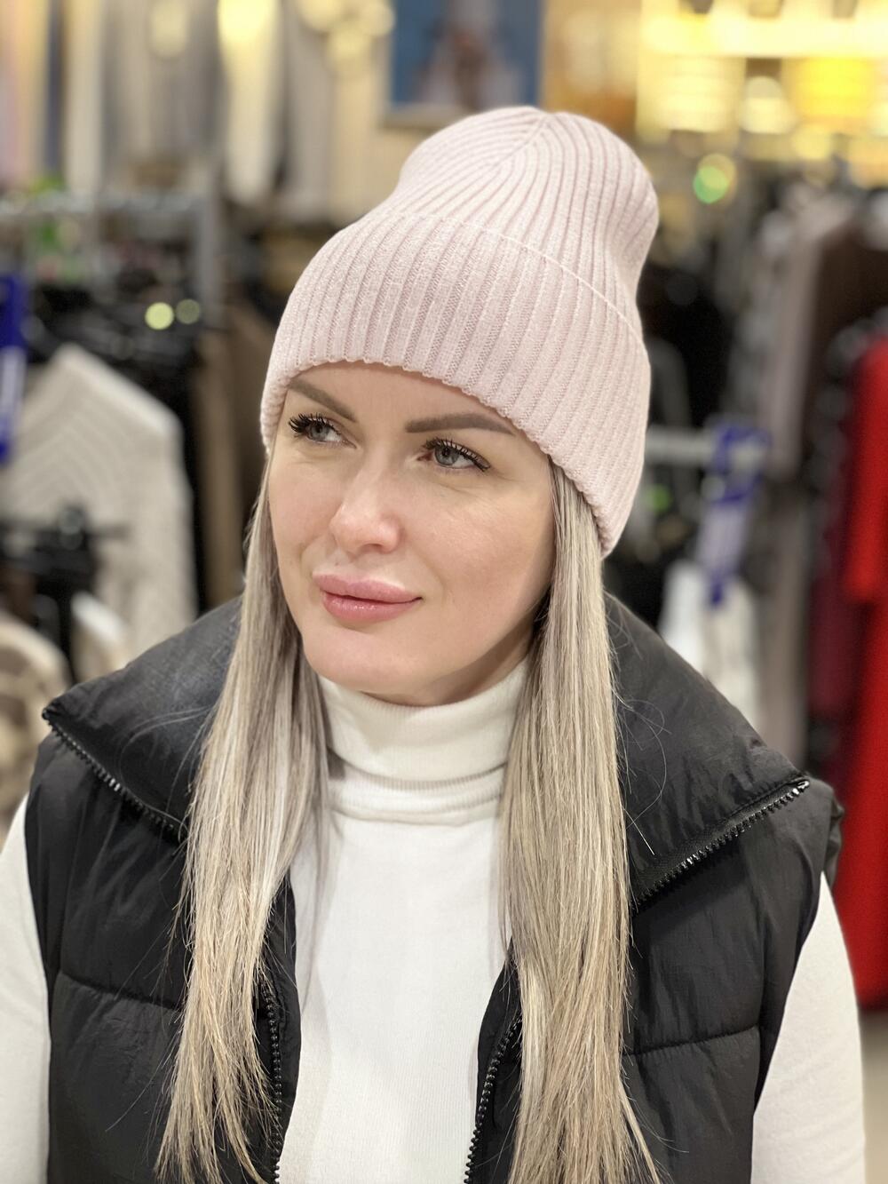 Шапка біні кашемір базова бл.рожевий