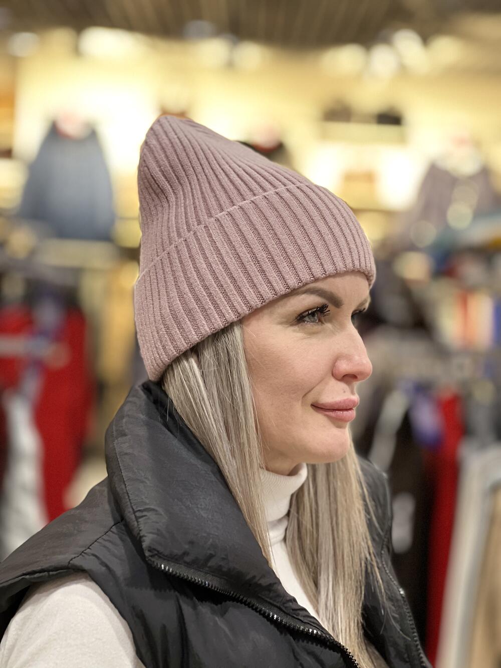 Шапка біні кашемір базова пудровий