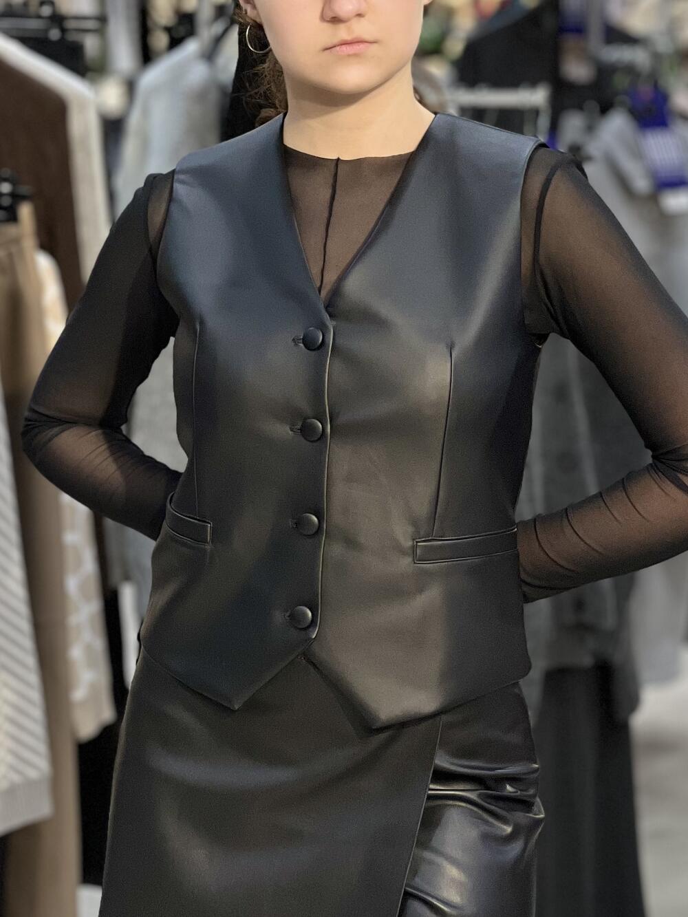 Жилет LM SIM №4 екошкіра чорний, 40/XS