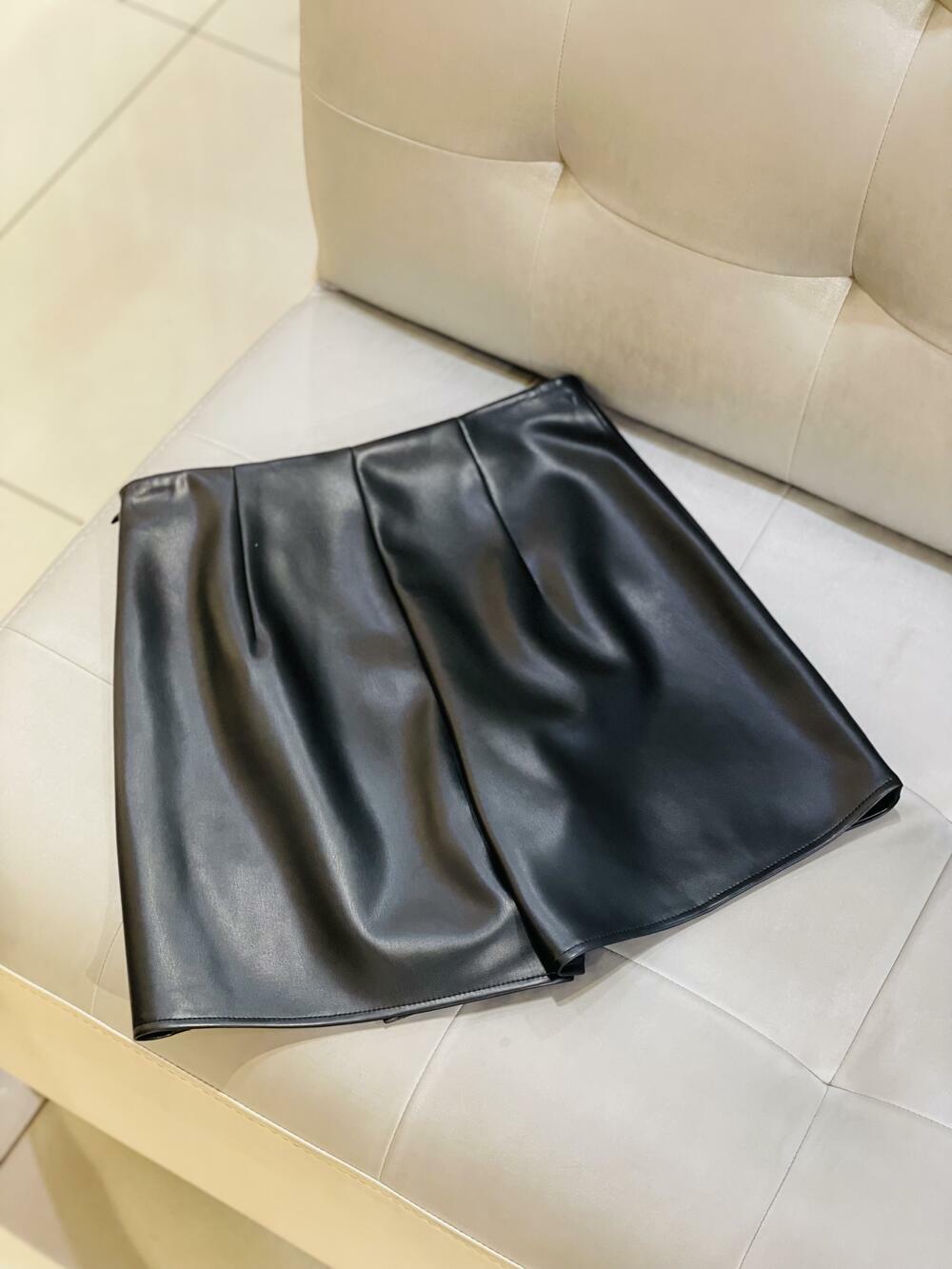 Шорти-спідниця LM 9031 короткі екошкіра на замші чорний, 40-46