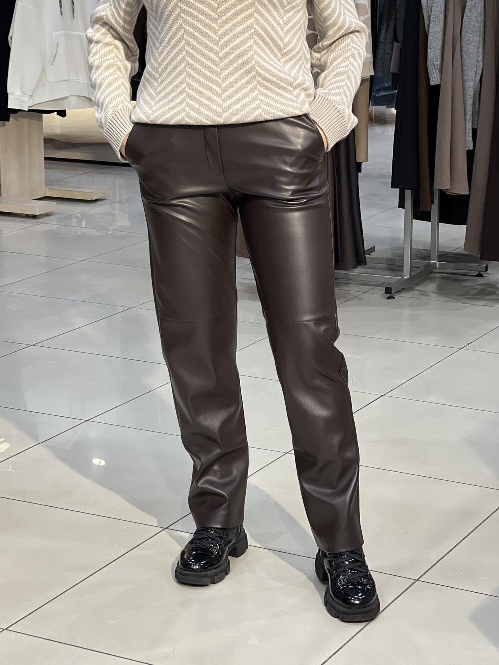 Брюки LP 23 SIM екошкіра на замші мом т.шоколад, 40/XS