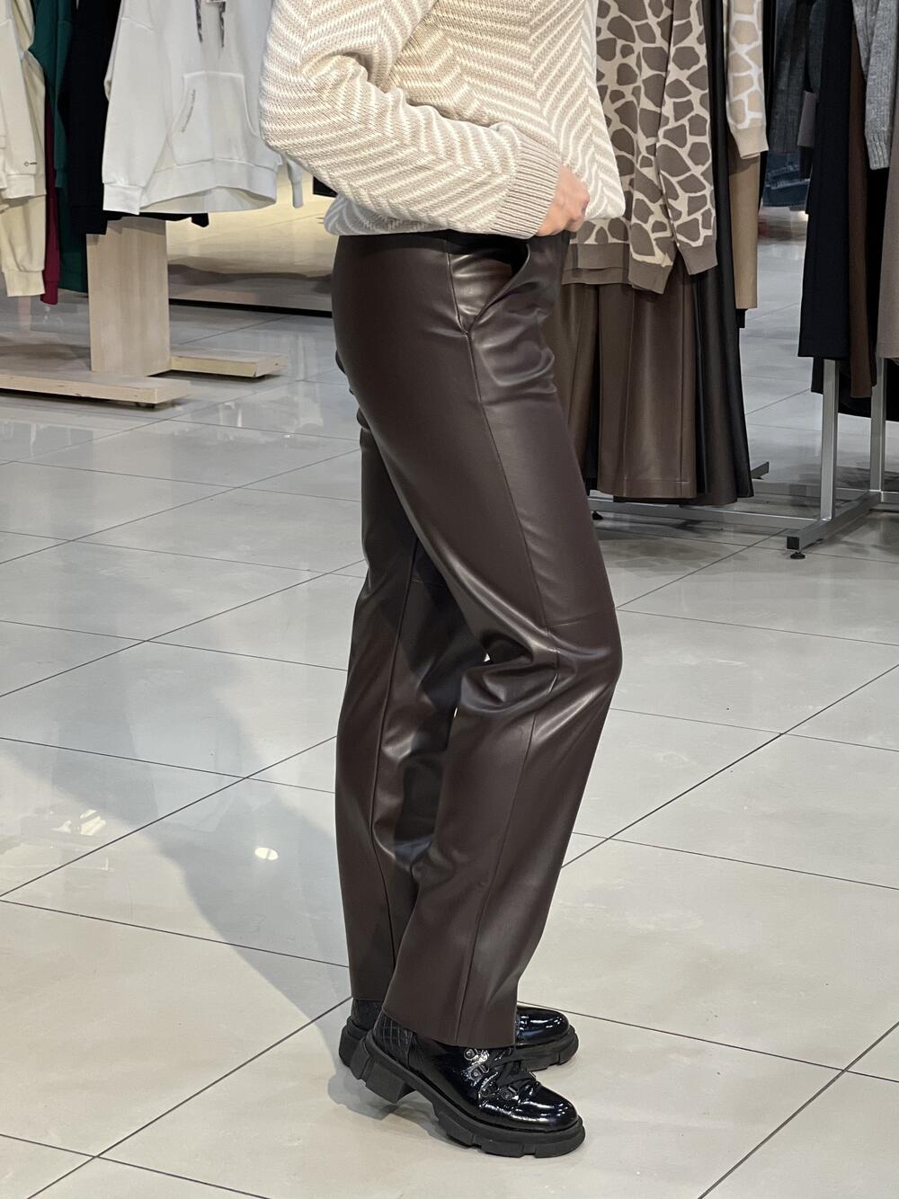 Брюки LP 23 SIM екошкіра на замші мом т.шоколад, 40/XS