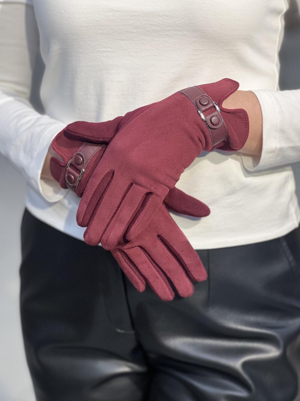 Рукавички екозамша текстиль на плюші 