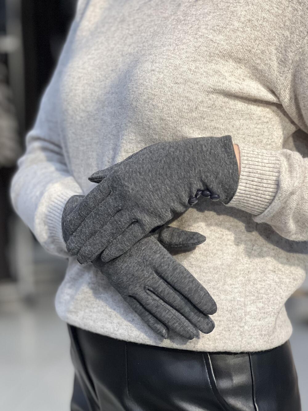 Рукавички трикотажні короткі гудзики сірий