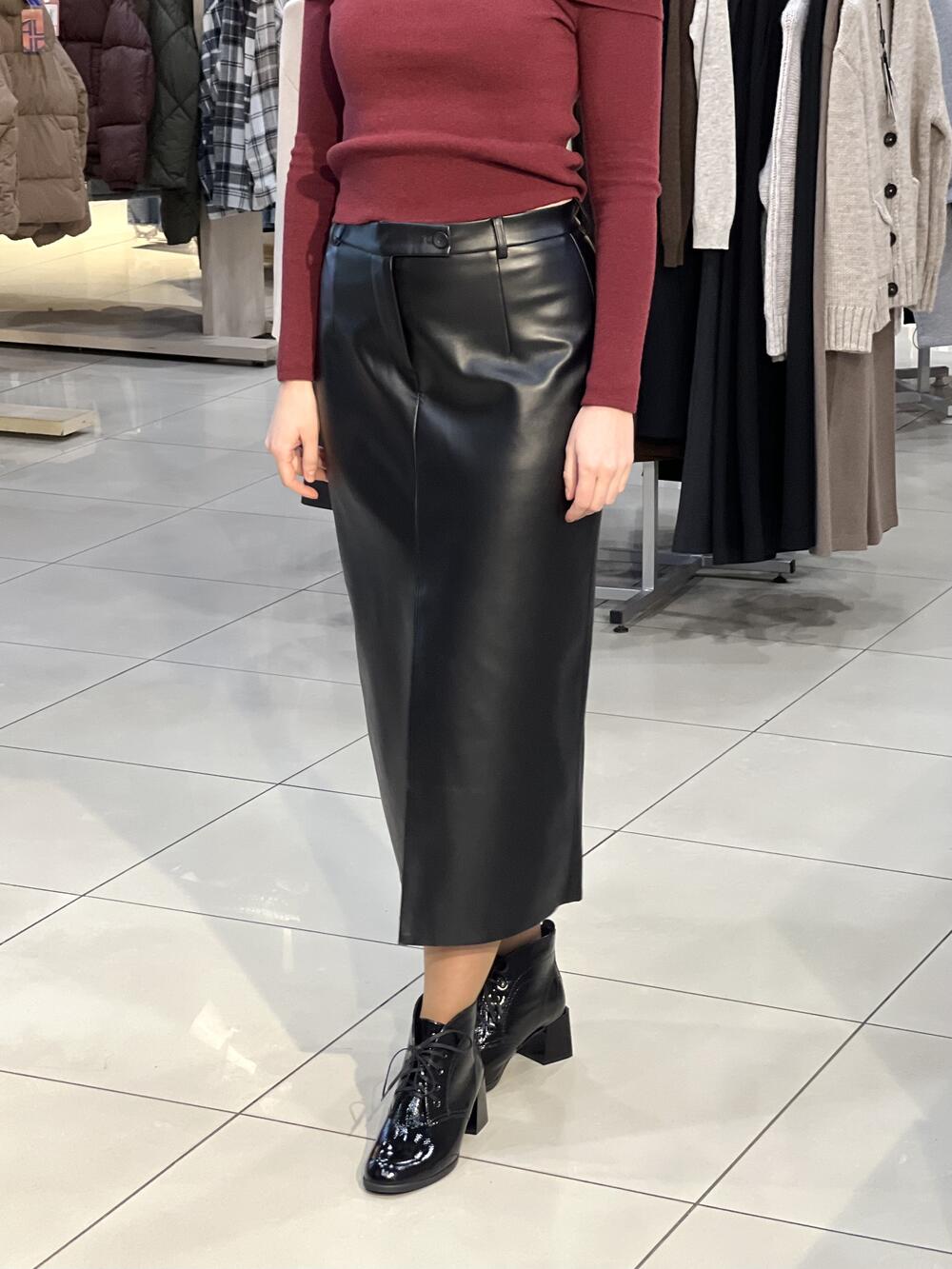 Спідниця LM R@Y 09 довга екошкіра чорний, 42/S