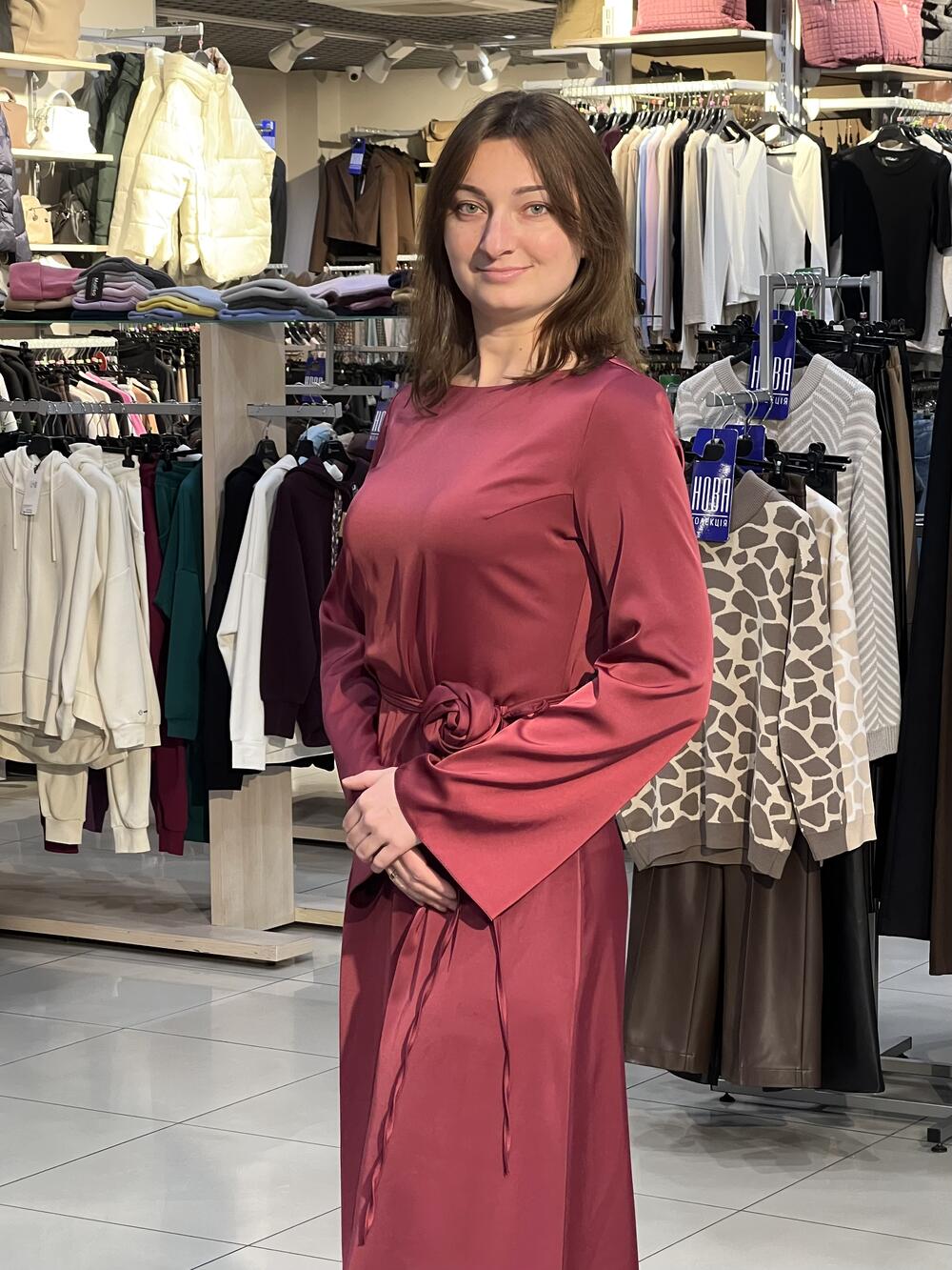 Сукня LP 1035 д/р королівський атлас квітка бургунді, 38-44