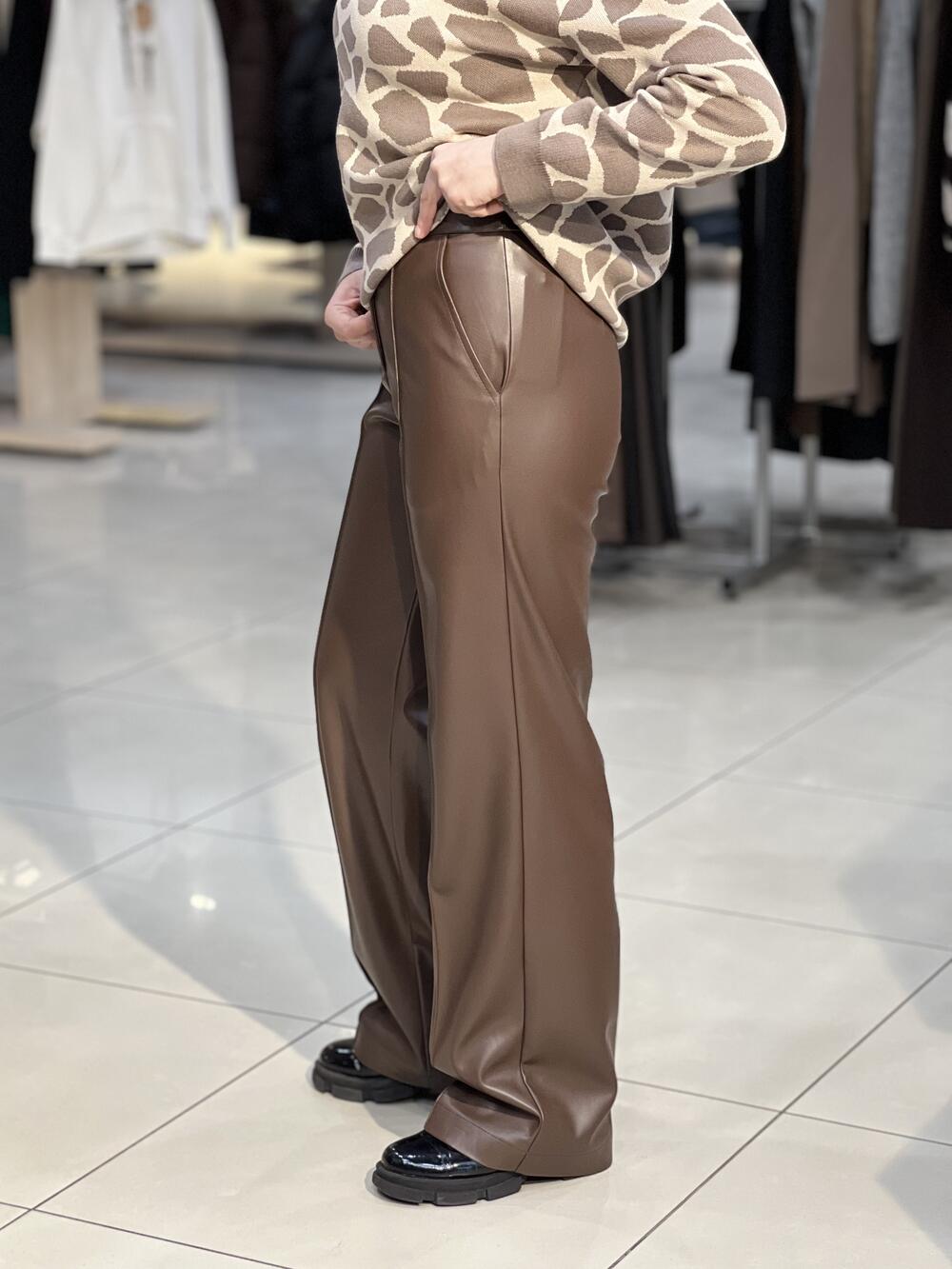 Брюки LP 9015 екошкіра палаццо шоколад, 34-40