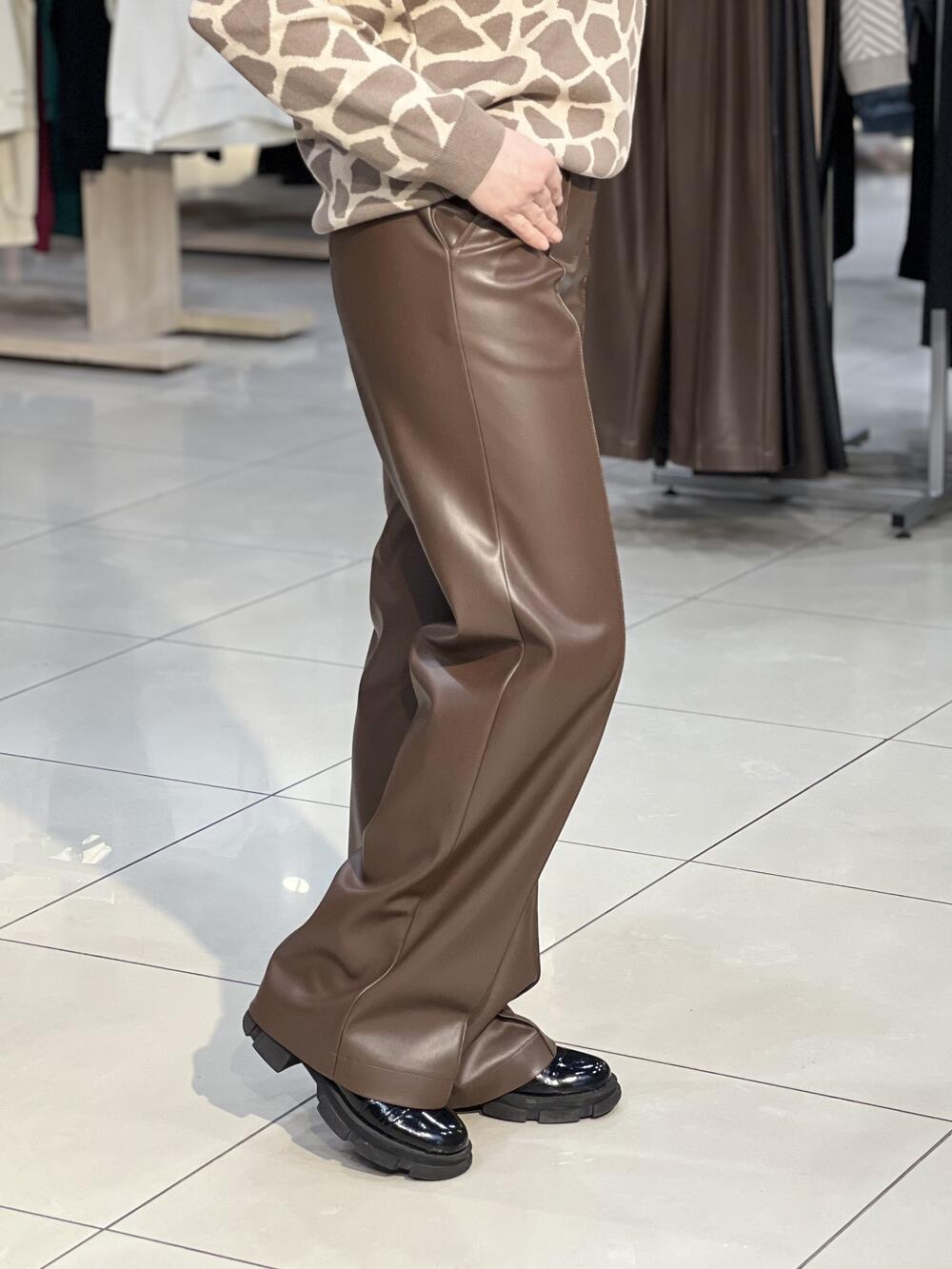 Брюки LP 9015 екошкіра палаццо шоколад, 42-48