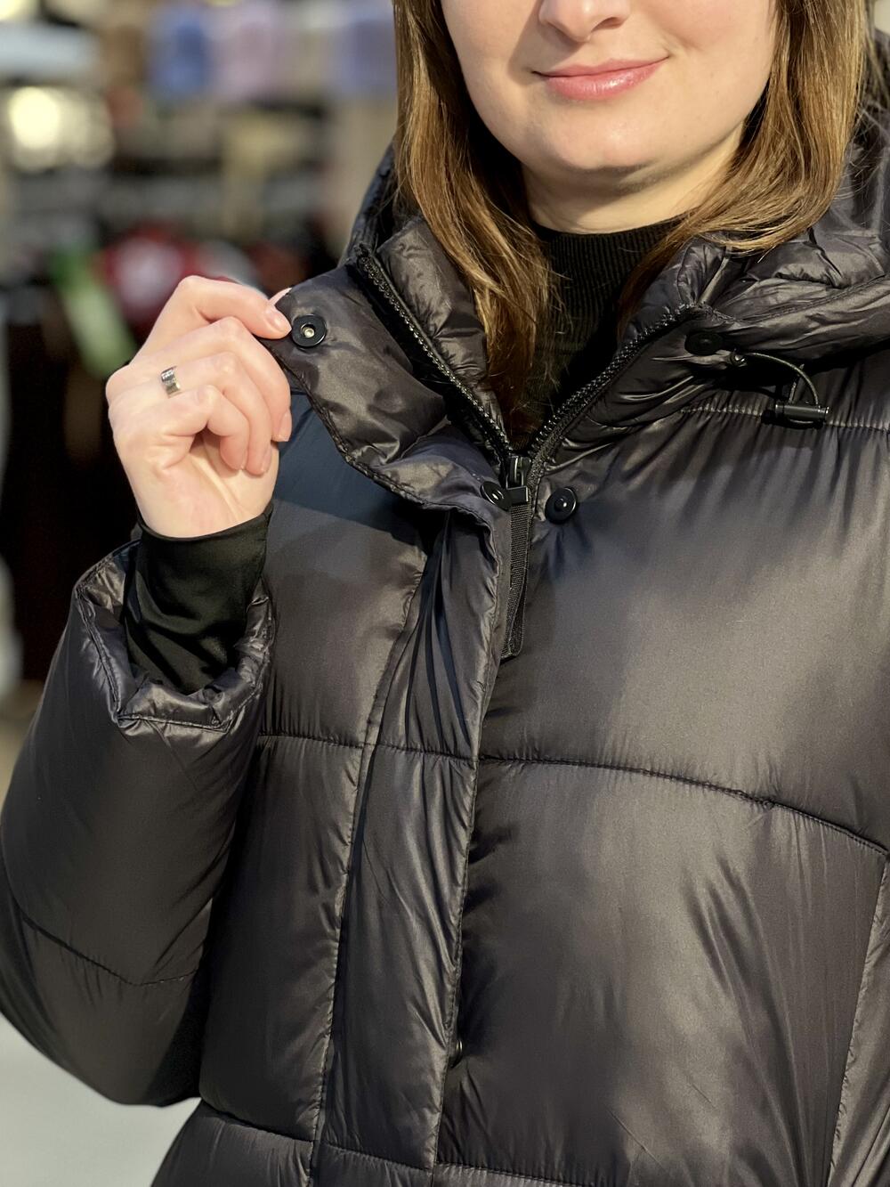 Пальто LM J-MACADAMIA зима стьобане довге з капюшоном чорний, S