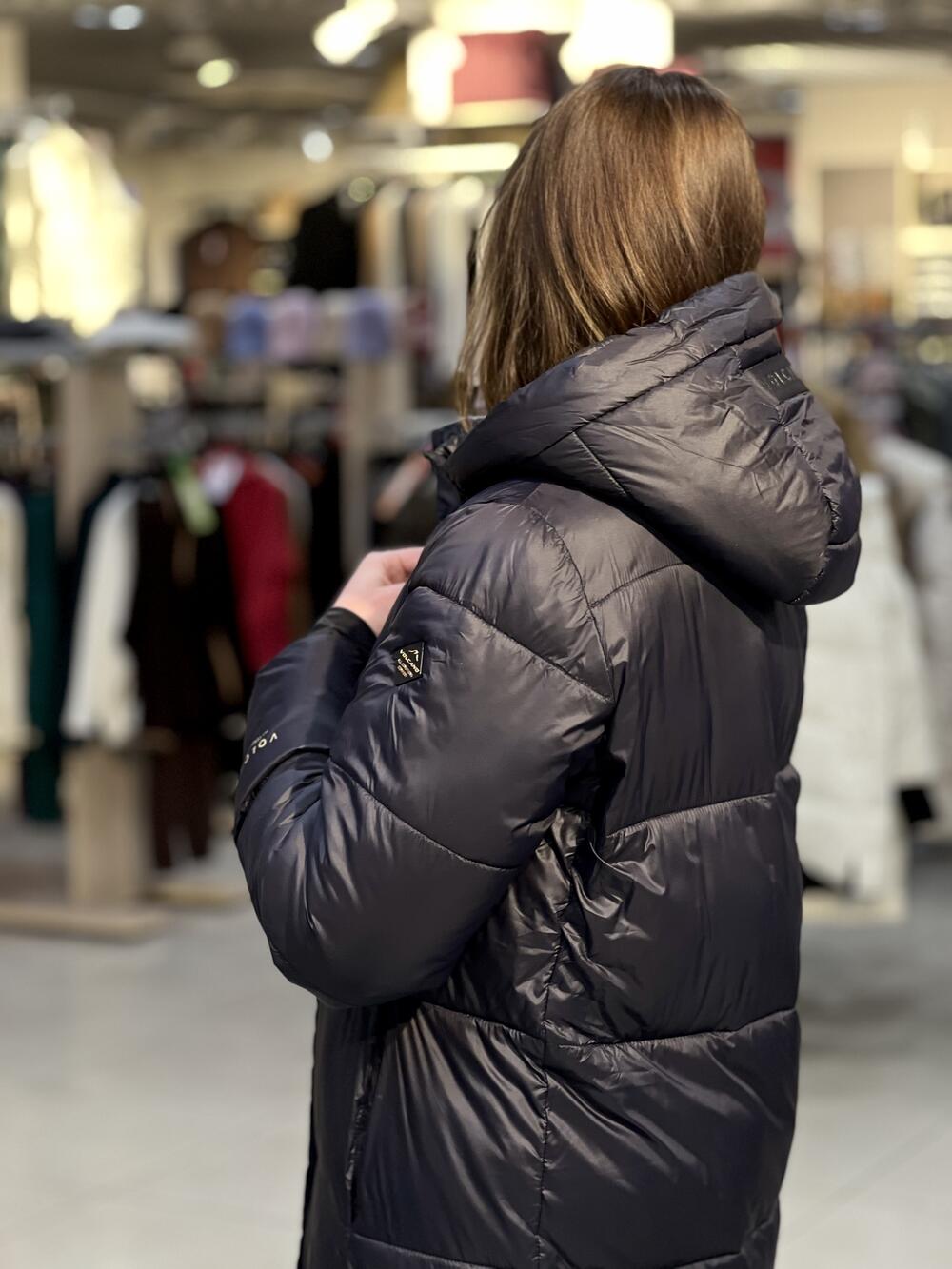 Пальто LM J-MACADAMIA зима стьобане довге з капюшоном чорний, S