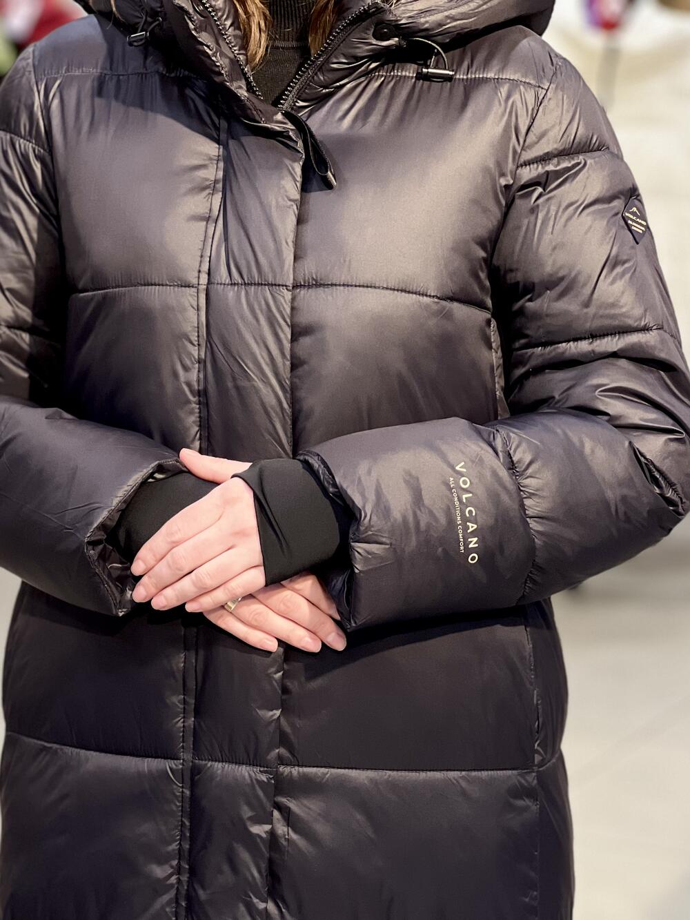 Пальто LM J-MACADAMIA зима стьобане довге з капюшоном чорний, S