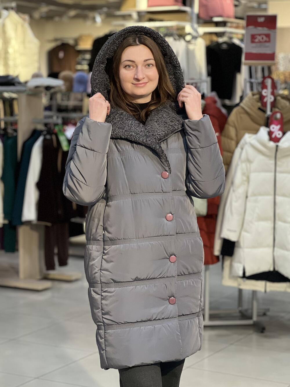 Пальто QA GT 8746-4 баранчик зима сірий, 48