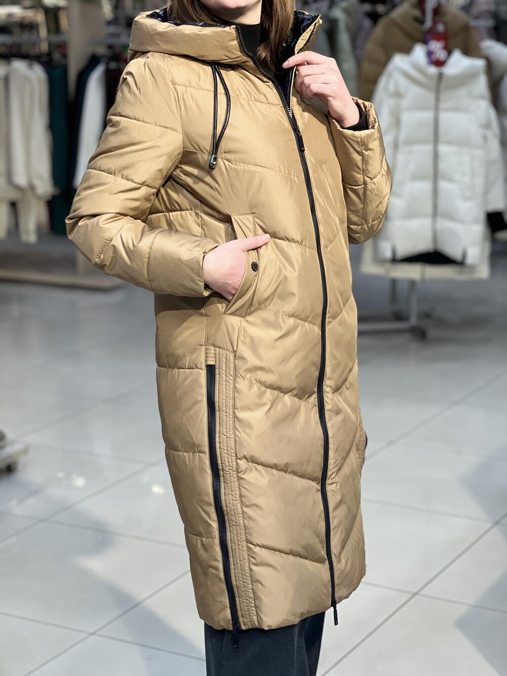 Пальто LM J-MONACO довге стьобане з капюшоном пісок, XL