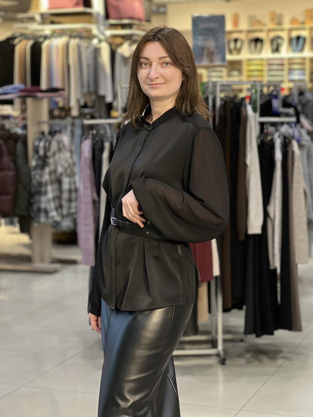 Блуза LP 5202 комбінована атлас/шифон чорний, 42-48