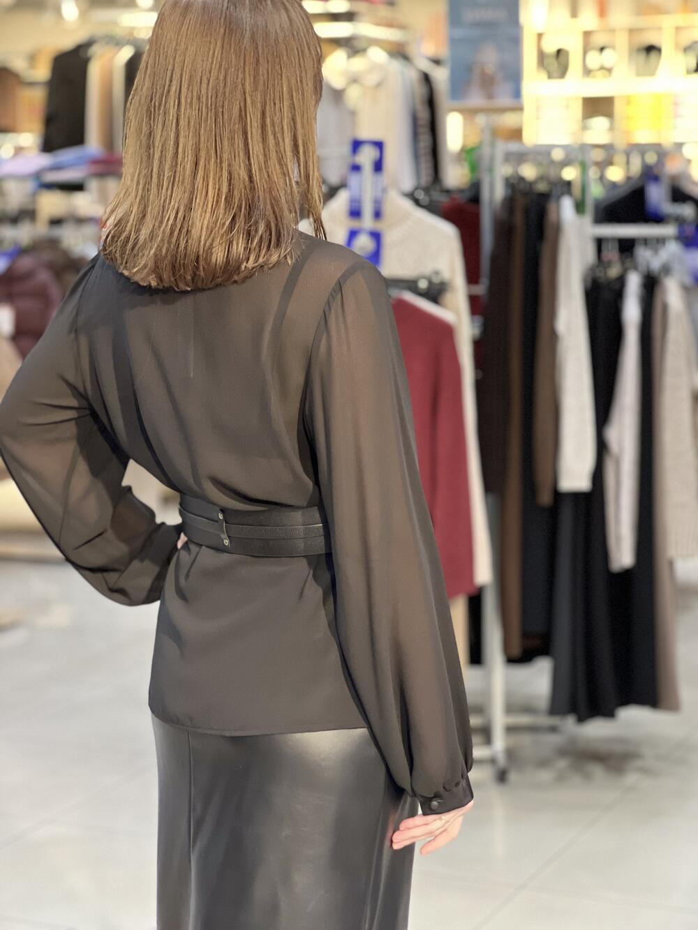 Блуза LP 5202 комбінована атлас/шифон чорний, 42-48