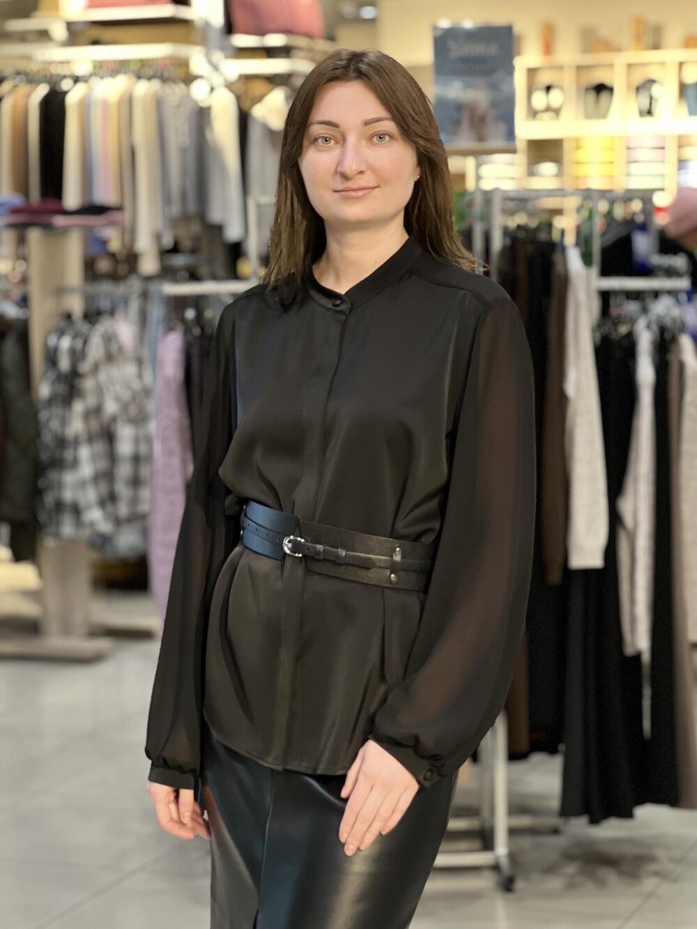 Блуза LP 5202 комбінована атлас/шифон чорний, 40-46