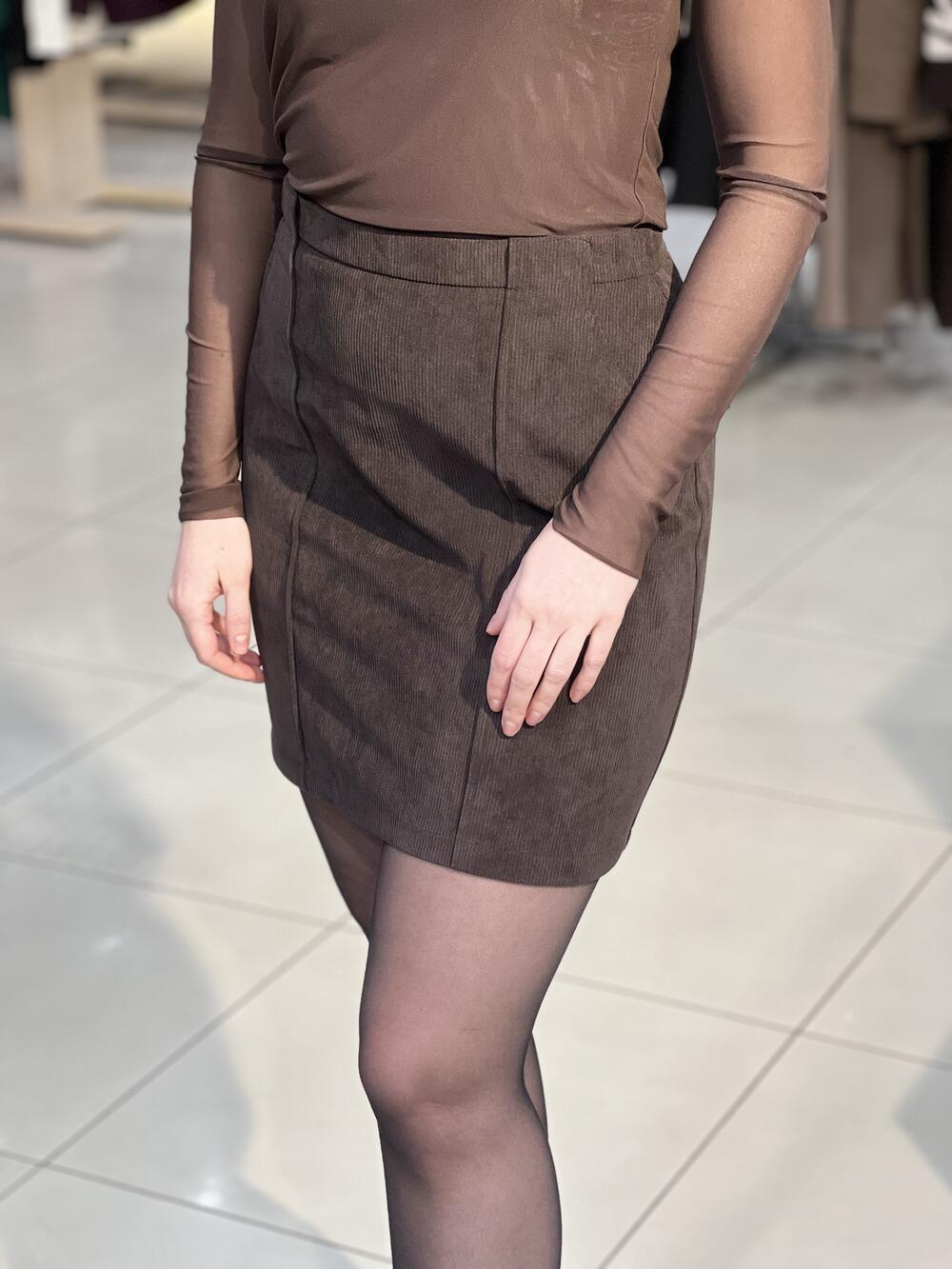 Спідниця LP 1547 коротка вельвет т.шоколад, 42-48