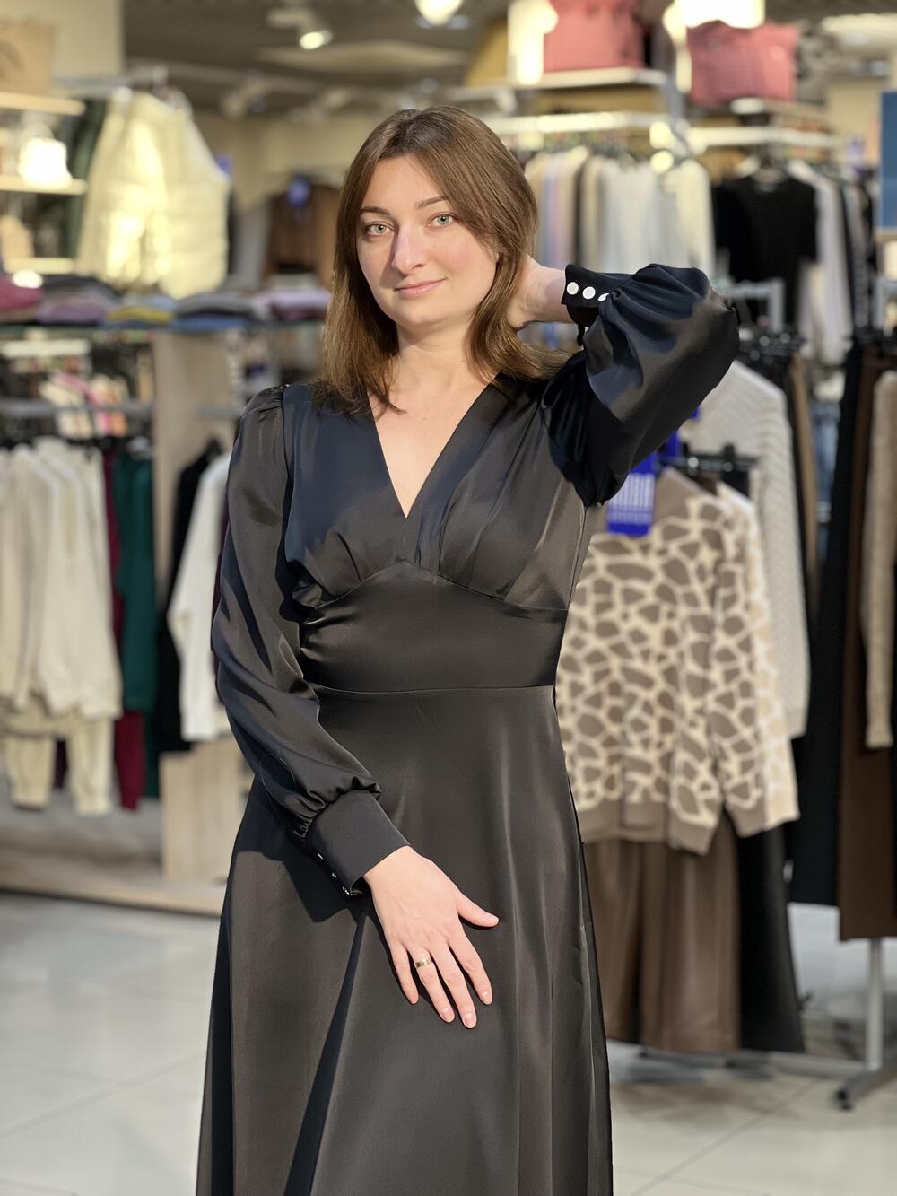 Сукня LP 1039 д/р довга шовк чорний, 38-44