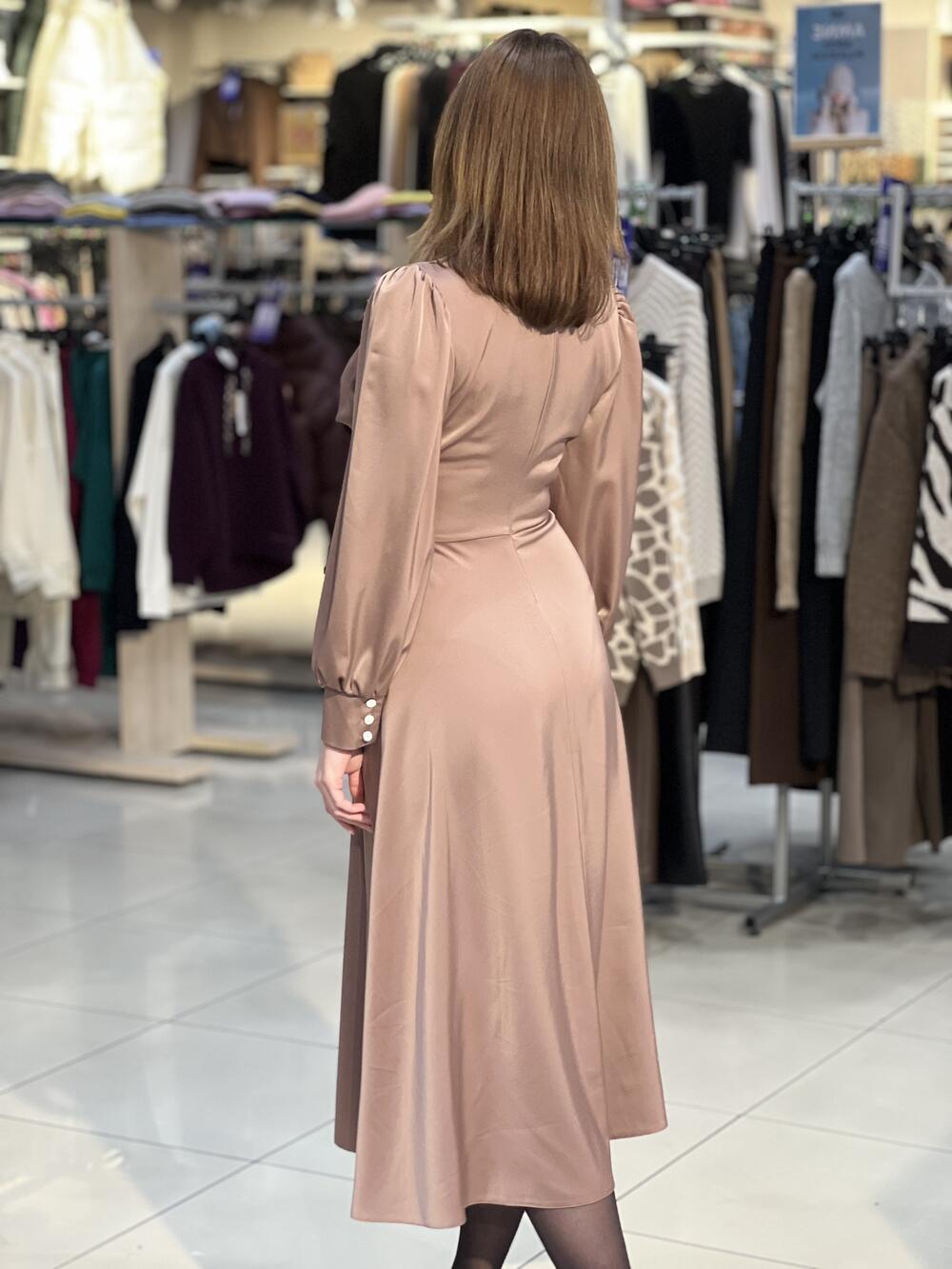 Сукня LP 1039 д/р довга шовк т.бежевий, 42-48