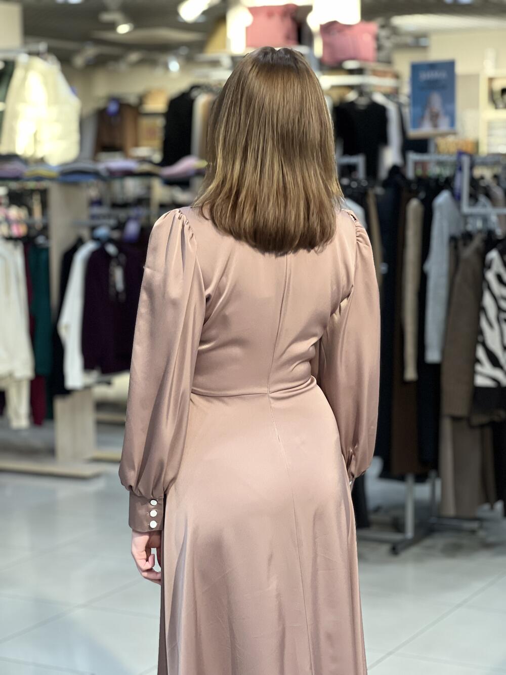 Сукня LP 1039 д/р довга шовк т.бежевий, 42-48