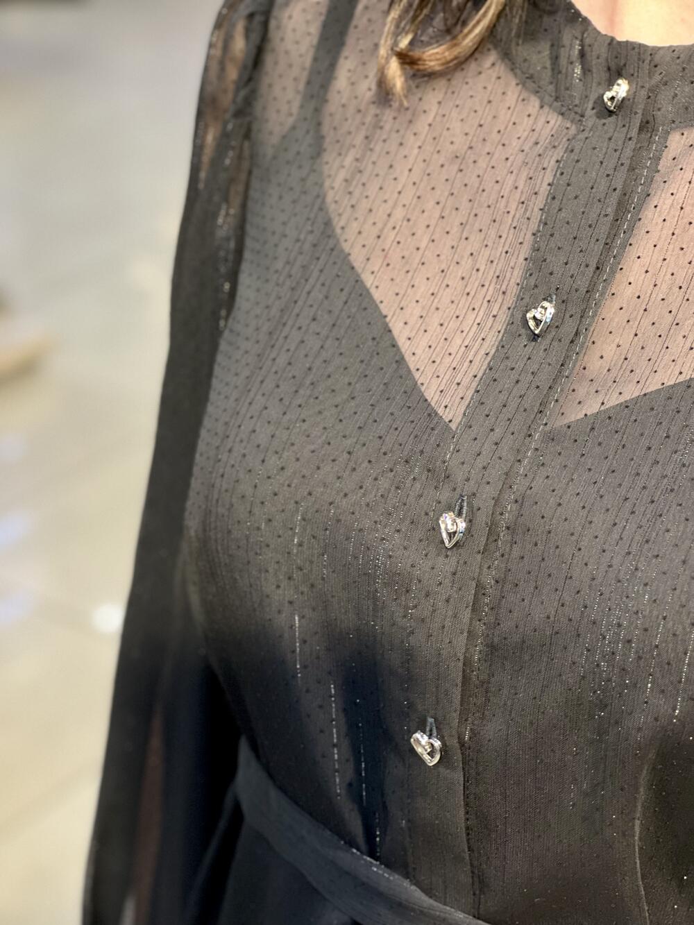 Блуза LP 5195 д/р шифон крапочка люрекс чорний, 40-46