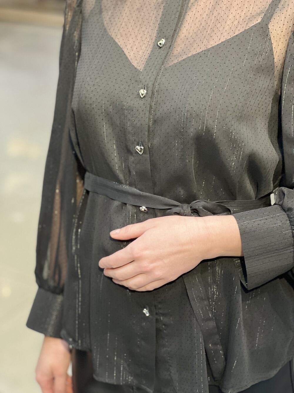 Блуза LP 5195 д/р шифон крапочка люрекс чорний, 40-46