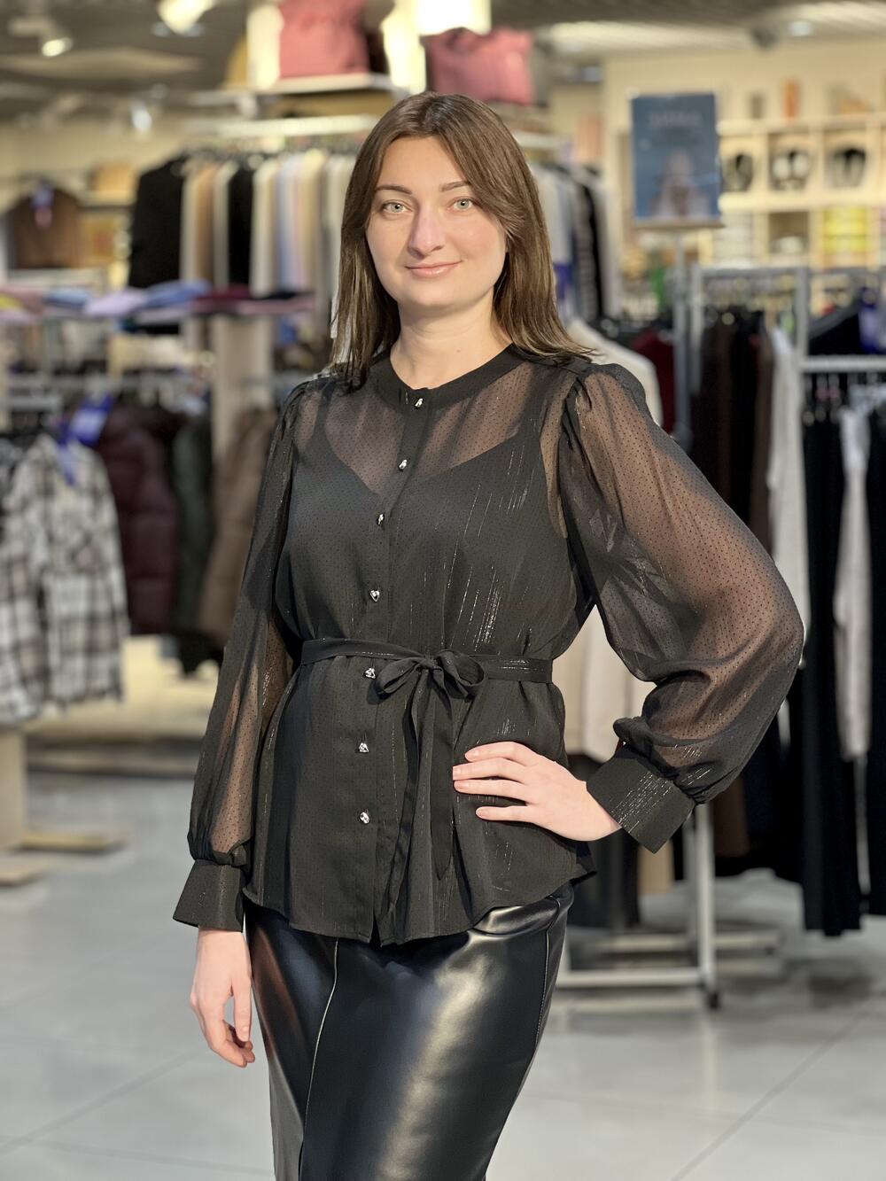 Блуза LP 5195 д/р шифон крапочка люрекс чорний, 40-46