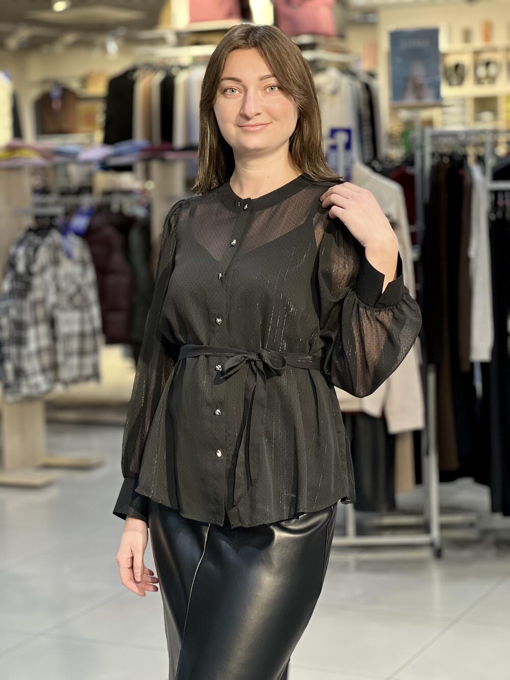 Блуза LP 5195 д/р шифон крапочка люрекс чорний, 40-46