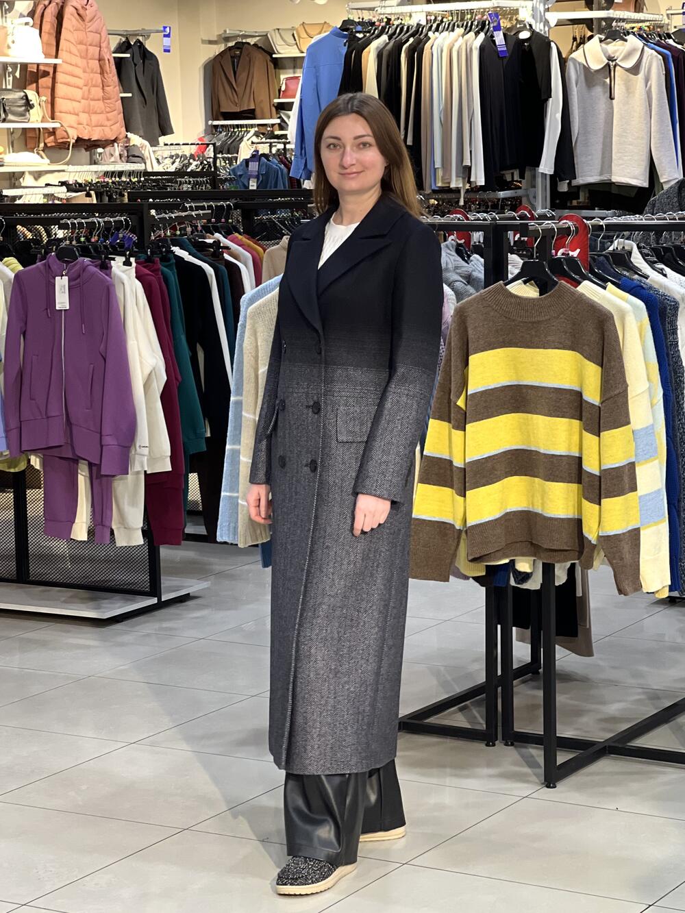 Пальто LB 665 вовна демі чорно-сірий, 44