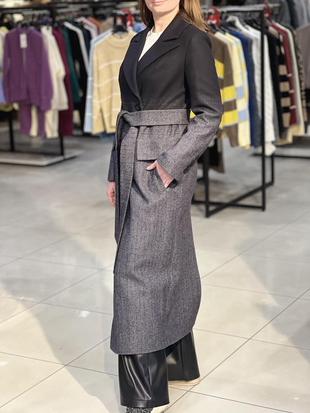 Пальто LB 665 вовна демі чорно-сірий, 42