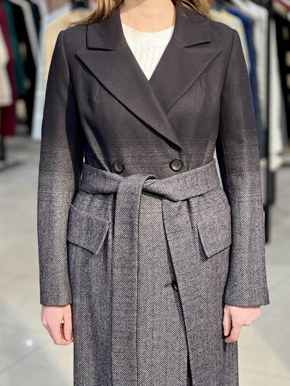 Пальто LB 665 вовна демі чорно-сірий, 46