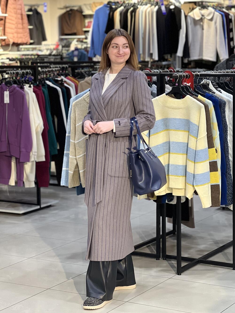 Пальто QE 641 смужка вовна капучино, 44-50