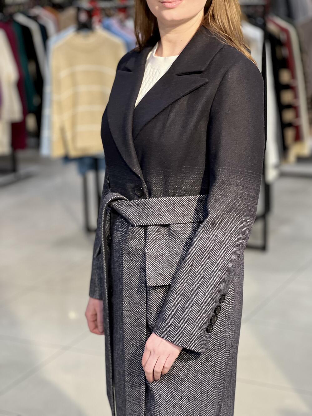 Пальто LB 665 вовна демі чорно-сірий, 46