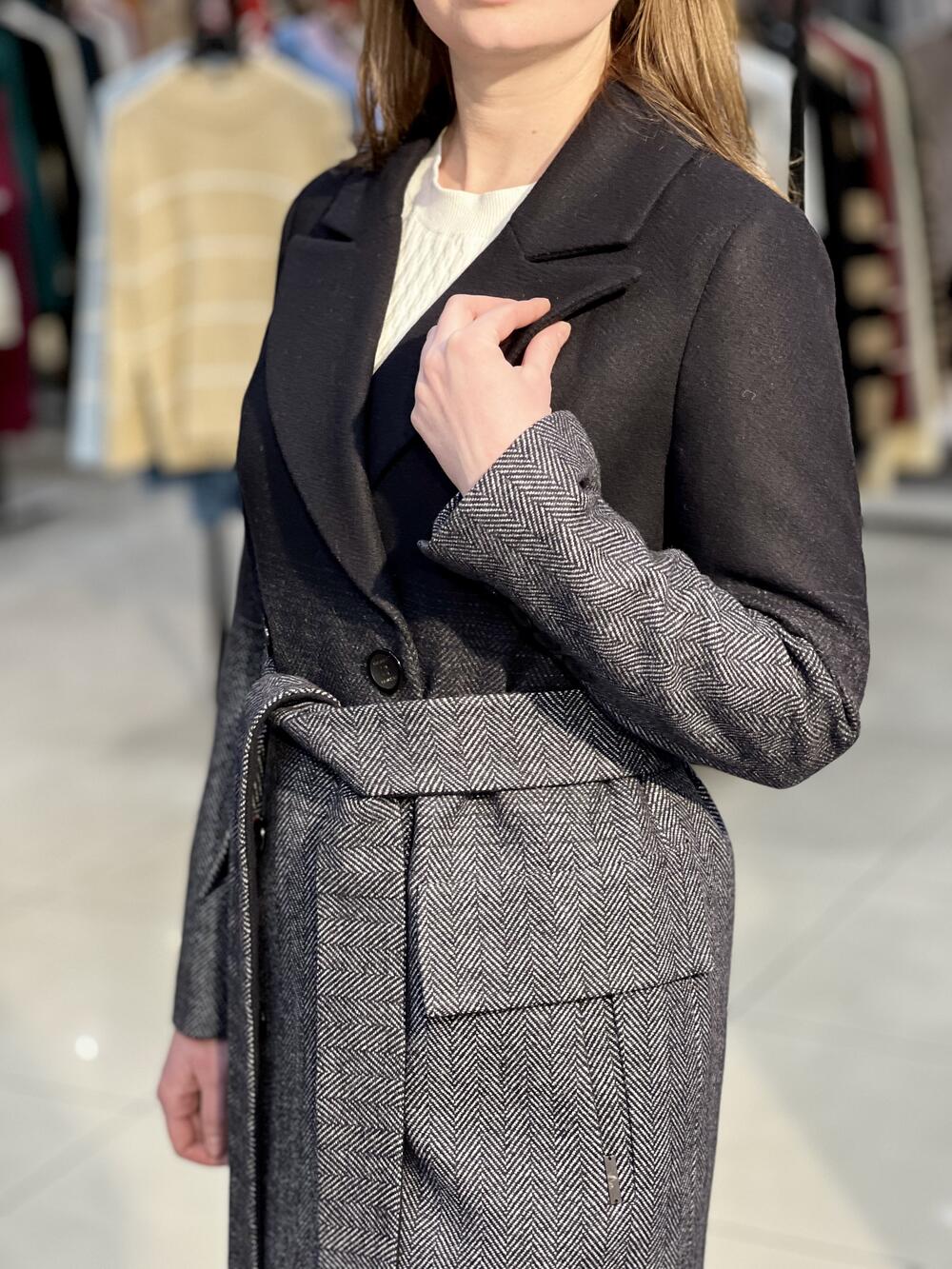 Пальто LB 665 вовна демі чорно-сірий, 42