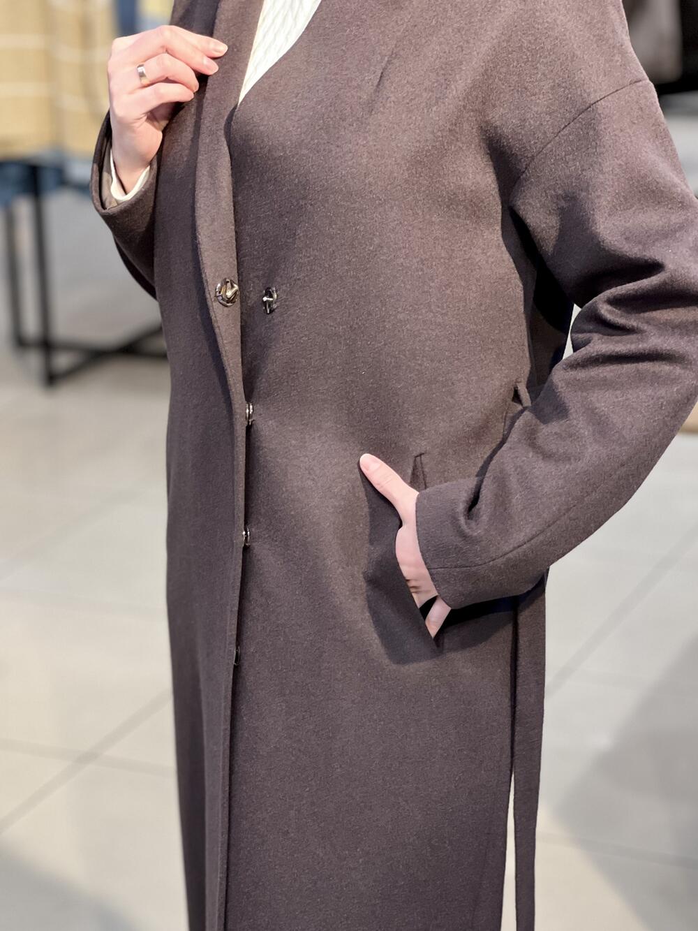 Пальто LP 779 довге вовна шоколад, 44-50