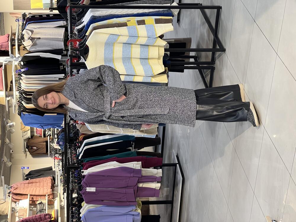 Пальто LP 777 довге меланж спущене плече чорно-білий, 42-48