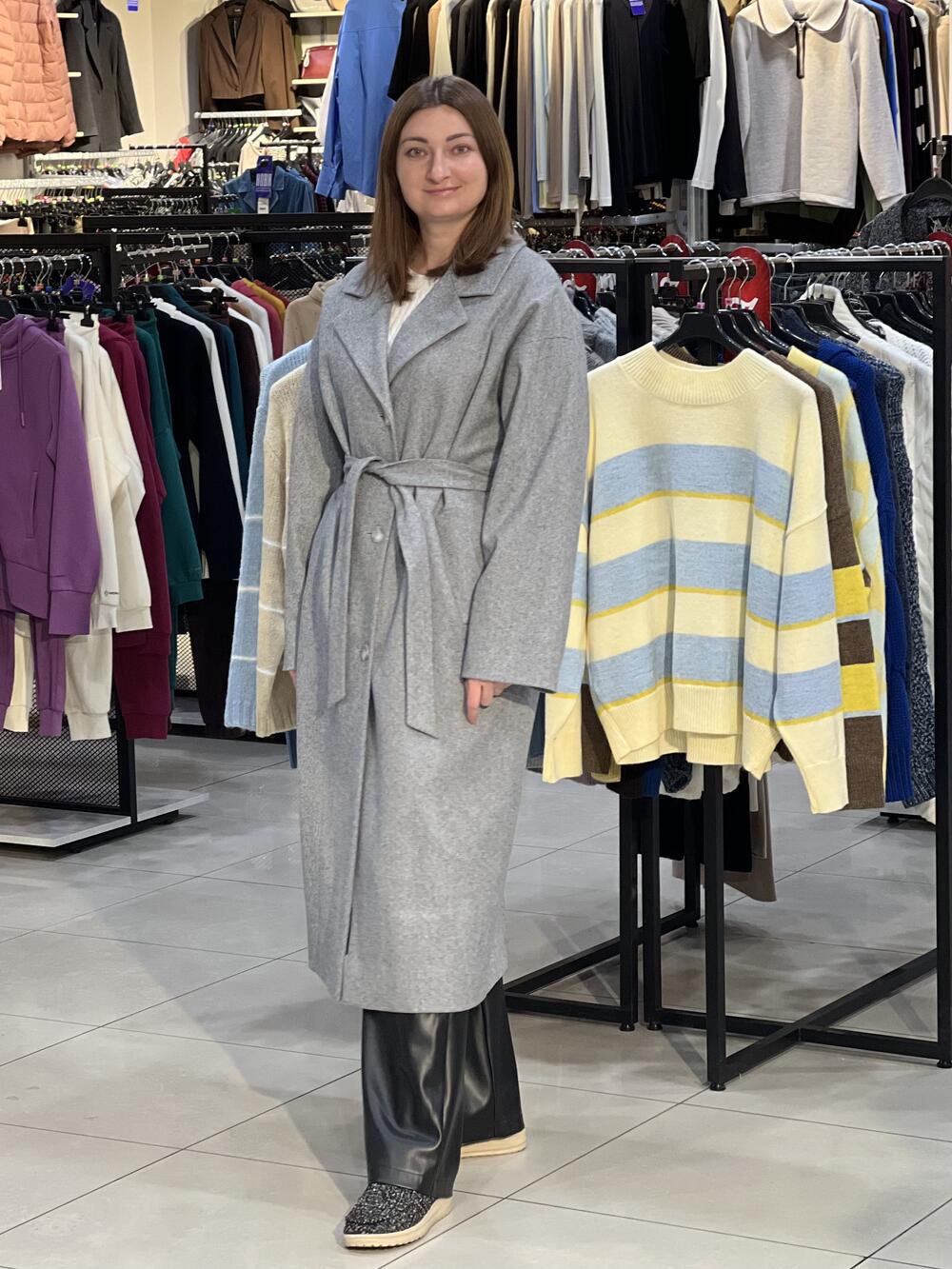 Пальто LJ G-060 діагональ віскоза сірий, M-L