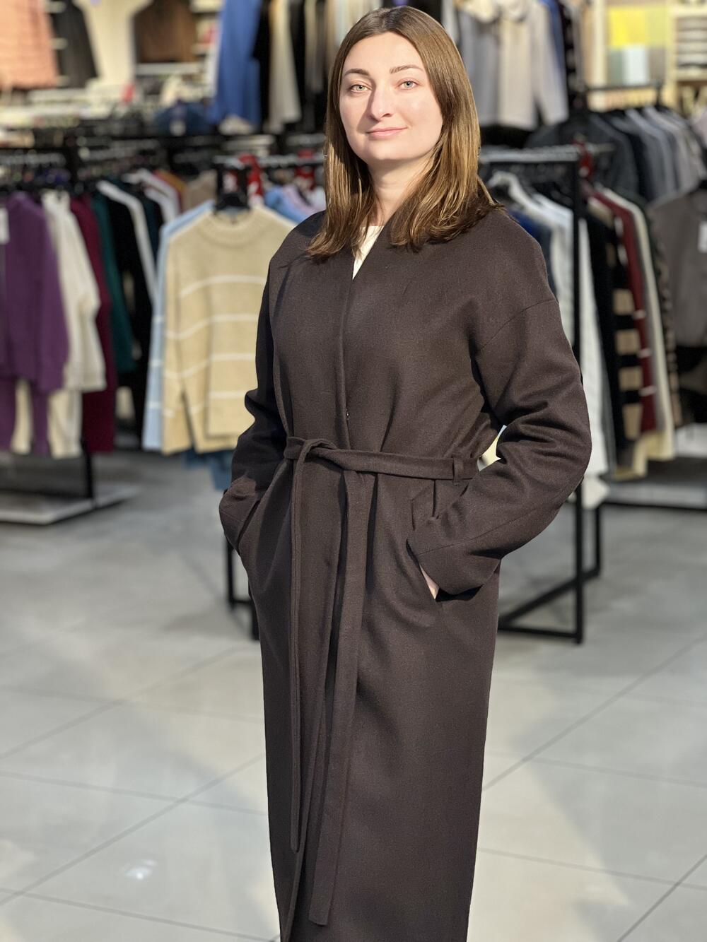 Пальто LP 779 довге вовна шоколад, 44-50