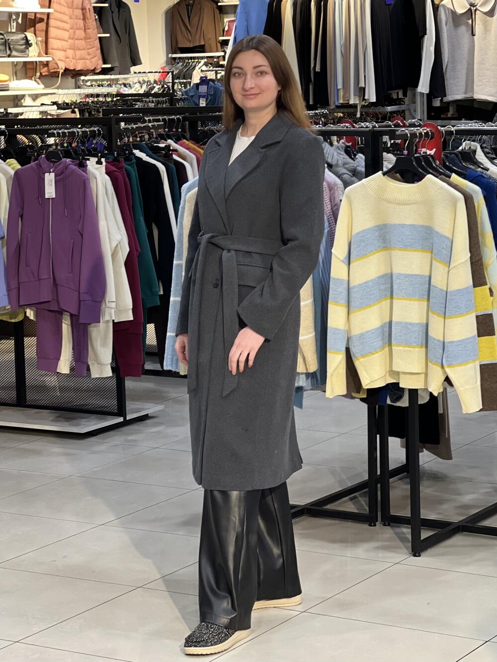 Пальто LP L22422 J-MIKELA силуетне з вовоною графіт, M