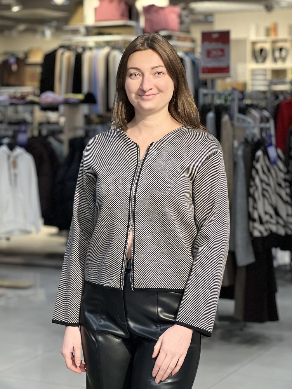 Кардиган LP 2901 на блискавці чорний/льон, 42-44