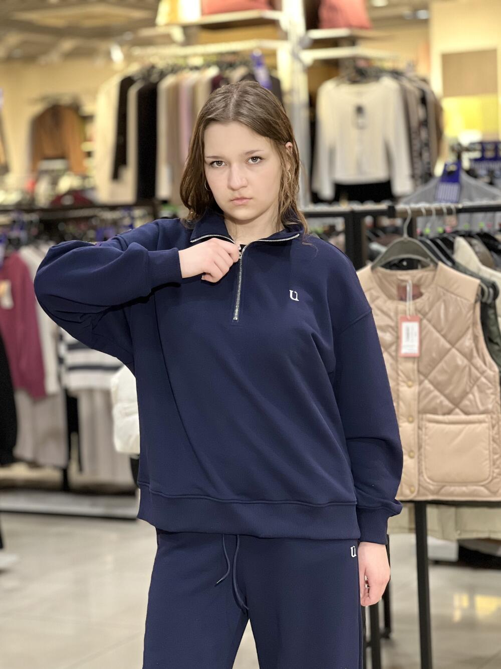 Світшот LR LC066S халф-зіп коротка блискавка т.синій, L