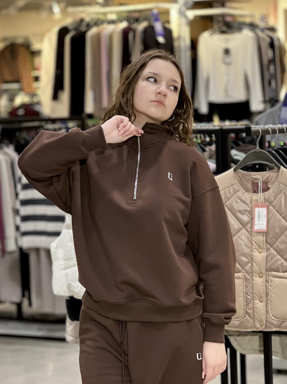 Світшот LR LC066S халф-зіп коротка блискавка шоколад, S