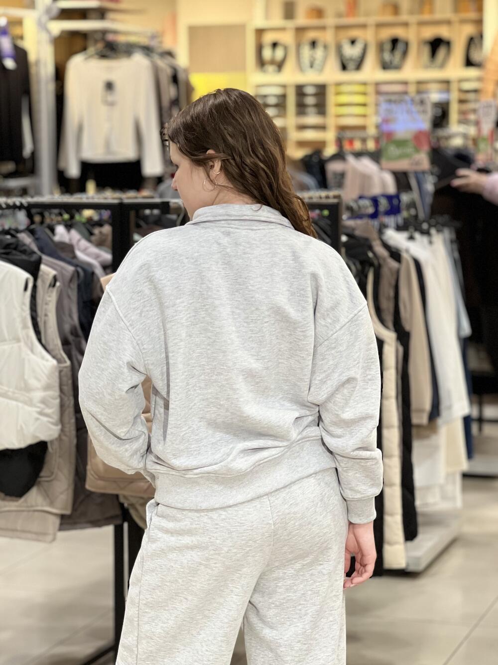 Світшот LR LC066S халф-зіп коротка блискавка сірий меланж, XS