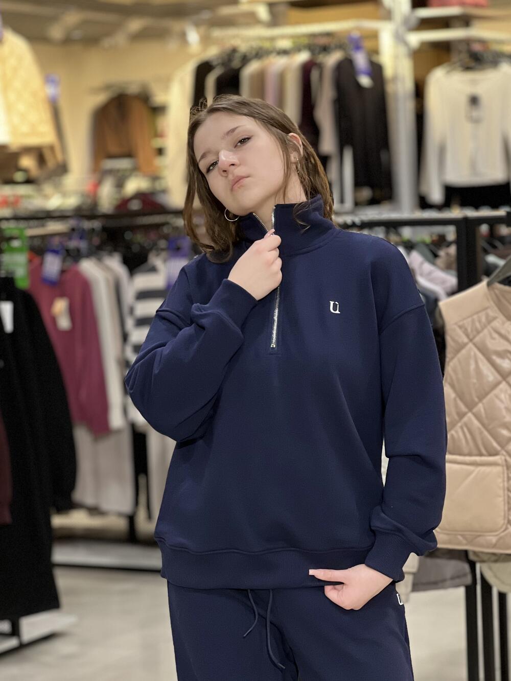 Світшот LR LC066S халф-зіп коротка блискавка т.синій, L