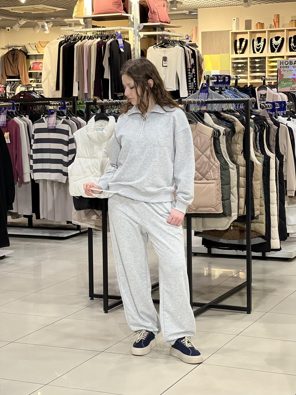 Світшот LR LC066S халф-зіп коротка блискавка сірий меланж, L