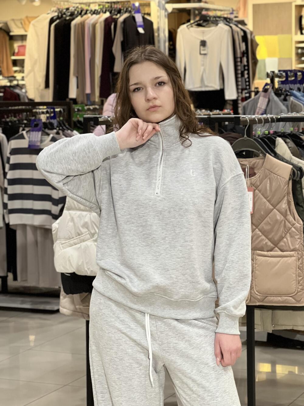 Світшот LR LC066S халф-зіп коротка блискавка сірий меланж, S