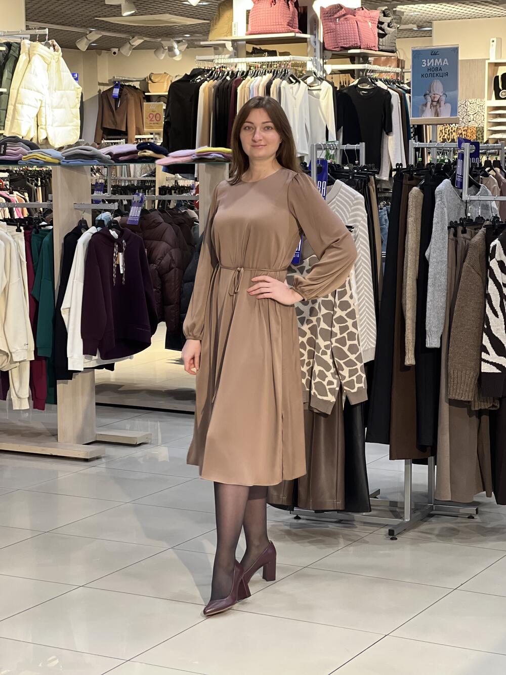 Сукня LP 7212 д/р шовк -жатка молочний шоколад, 42-48